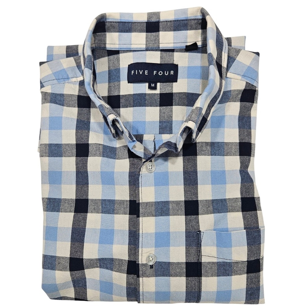 FIVE FOUR Mens Blue Black White Plaid Long Sleeve Button‎ Down Shirt Size M